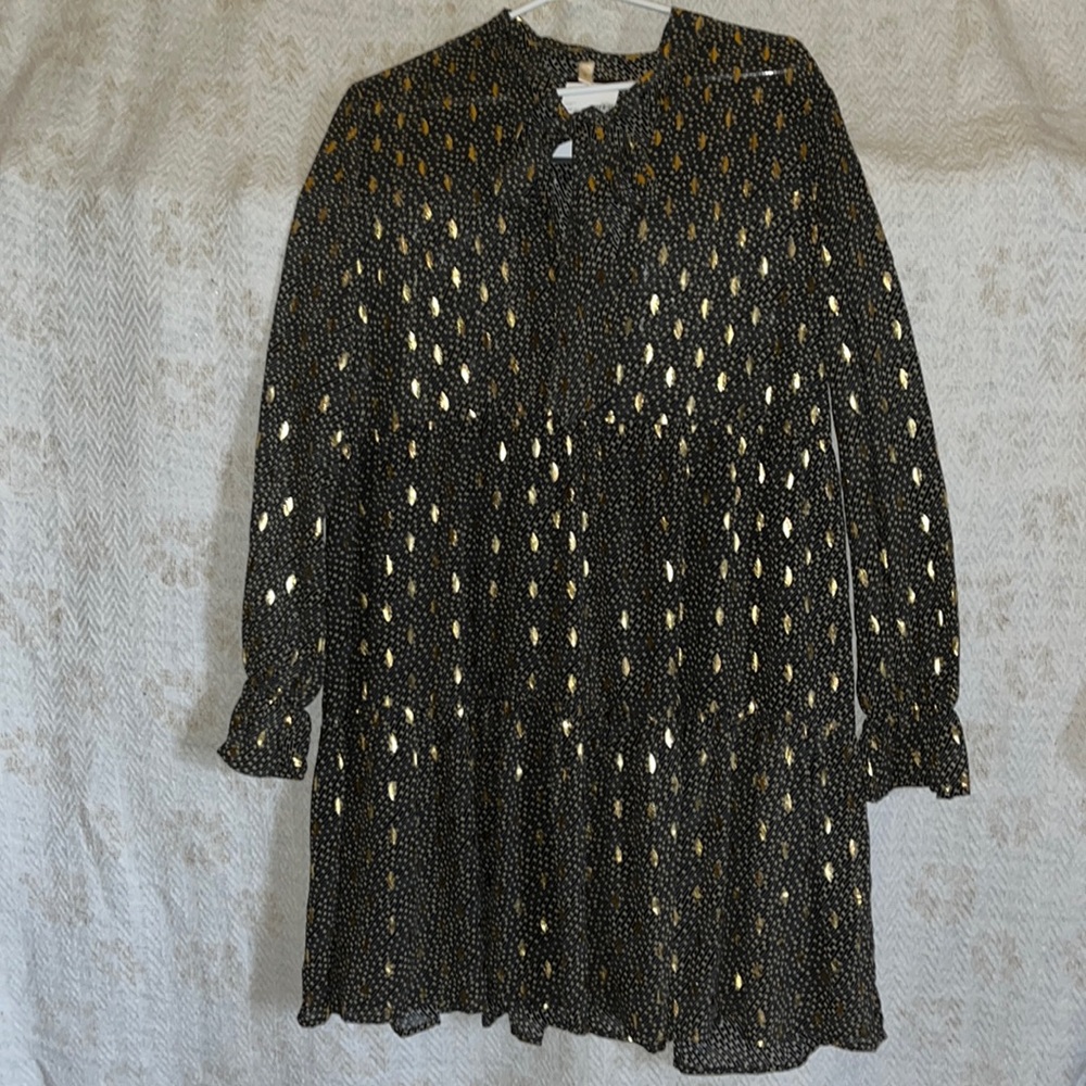 NWT Black and Gold Chiffon ruffle dress